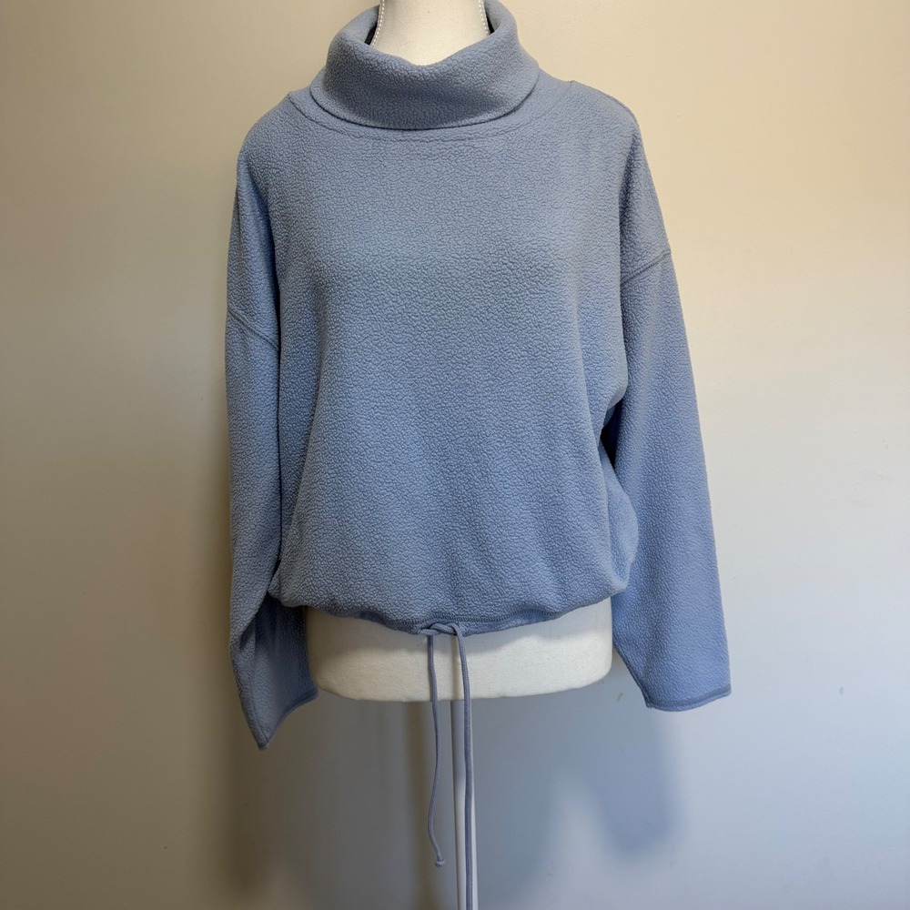 Aerie Sherpa Fleece Turtleneck Pullover Womens Small Blue Drawstring Sweatshirt
